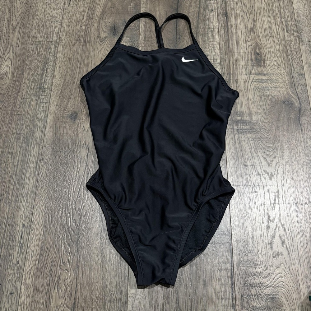 Nike One Piece Swimsuit Womens 6 Black Spaghetti Strap Stretch Athletic